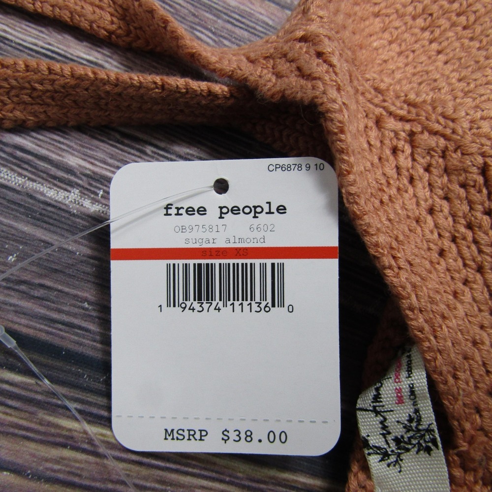 Free People Sweater Womens Extra Small Brown Sugar Almond Knit Crop Tank Top NWT - Picture 2 of 6